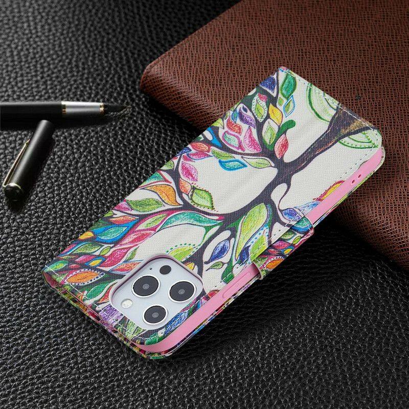 Etui Folio Iphone 13 Pro Max Kolorowe Drzewo Etui Ochronne