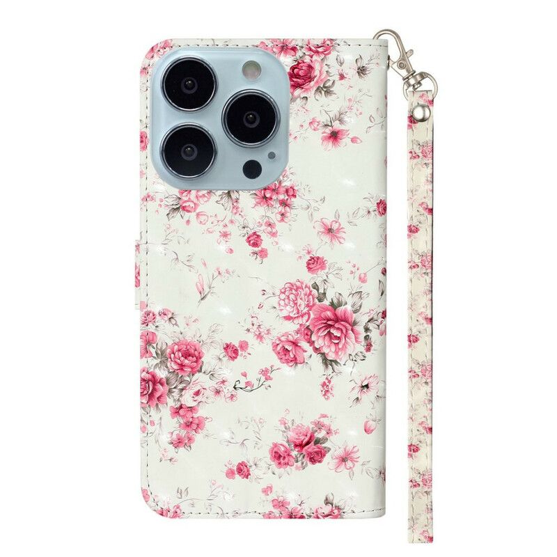 Etui Folio Iphone 13 Pro Max Kwiaty Jasne Plamy Pasek