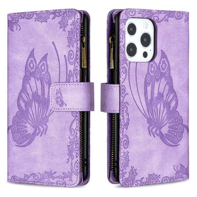 Etui Folio Iphone 13 Pro Max Motyl Barokowa Kieszeń Zapinana Na Zamek Etui Ochronne