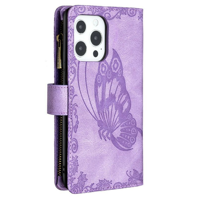 Etui Folio Iphone 13 Pro Max Motyl Barokowa Kieszeń Zapinana Na Zamek Etui Ochronne