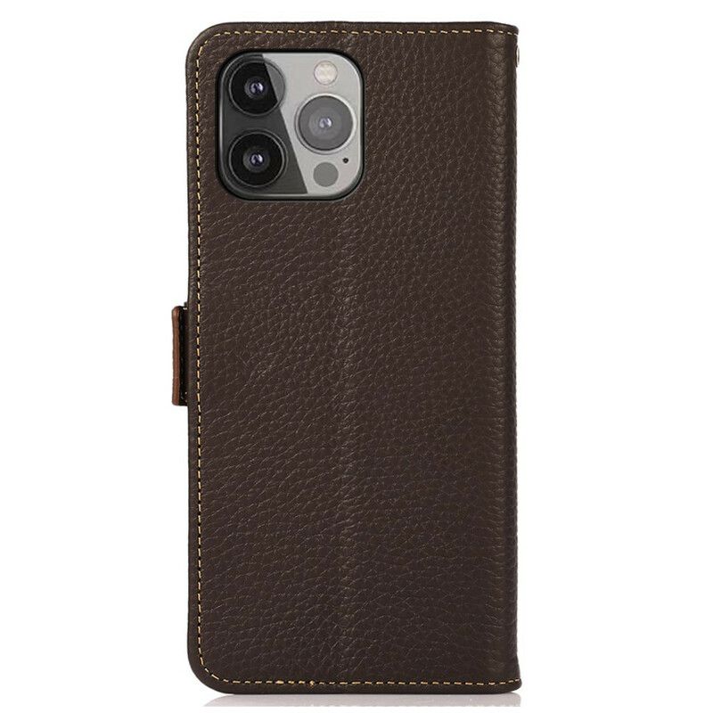 Etui Folio Iphone 13 Pro Max Prawdziwa Skóra Lychee Khazneh