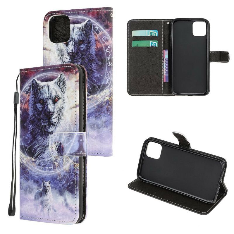 Etui Folio Iphone 13 Pro Max Wilk Zimą Ze Smyczą Etui Ochronne