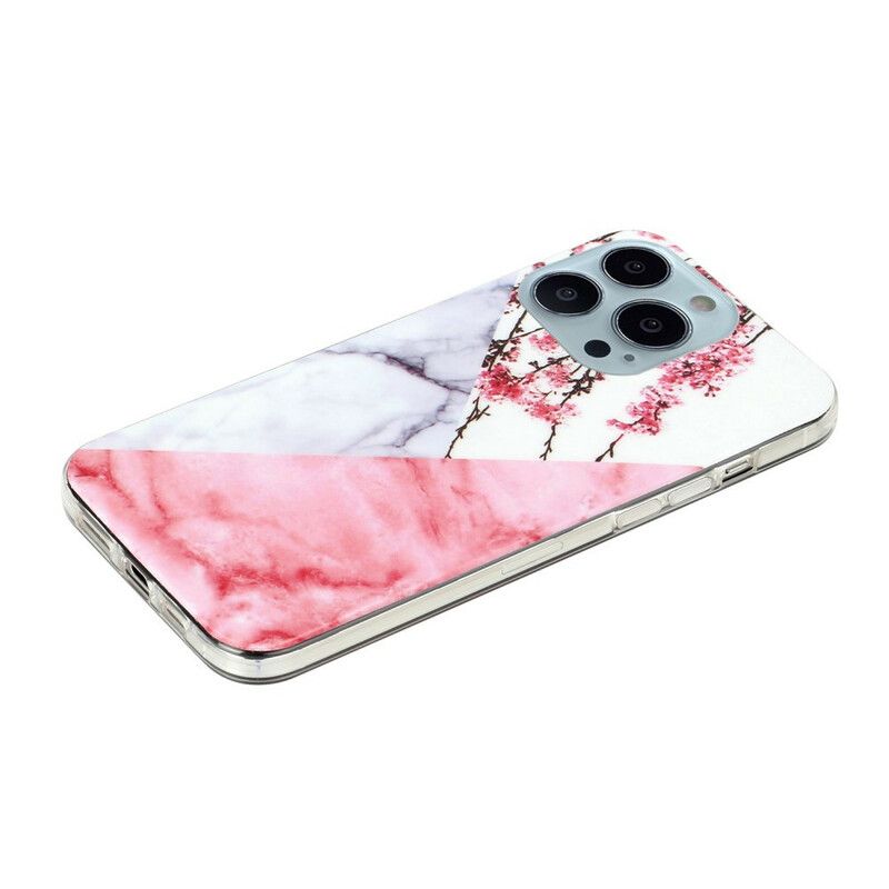 Etui Iphone 13 Pro Max Marmurkowe Kwiaty Śliwki