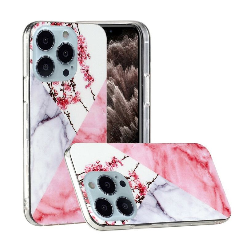 Etui Iphone 13 Pro Max Marmurkowe Kwiaty Śliwki