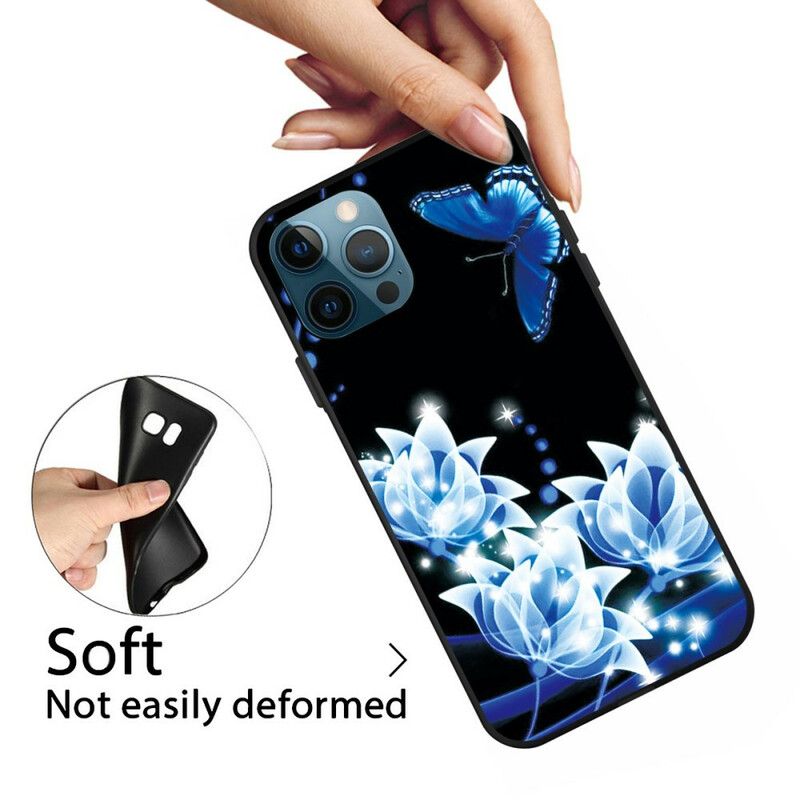 Etui Iphone 13 Pro Max Motyl I Niebieskie Kwiaty