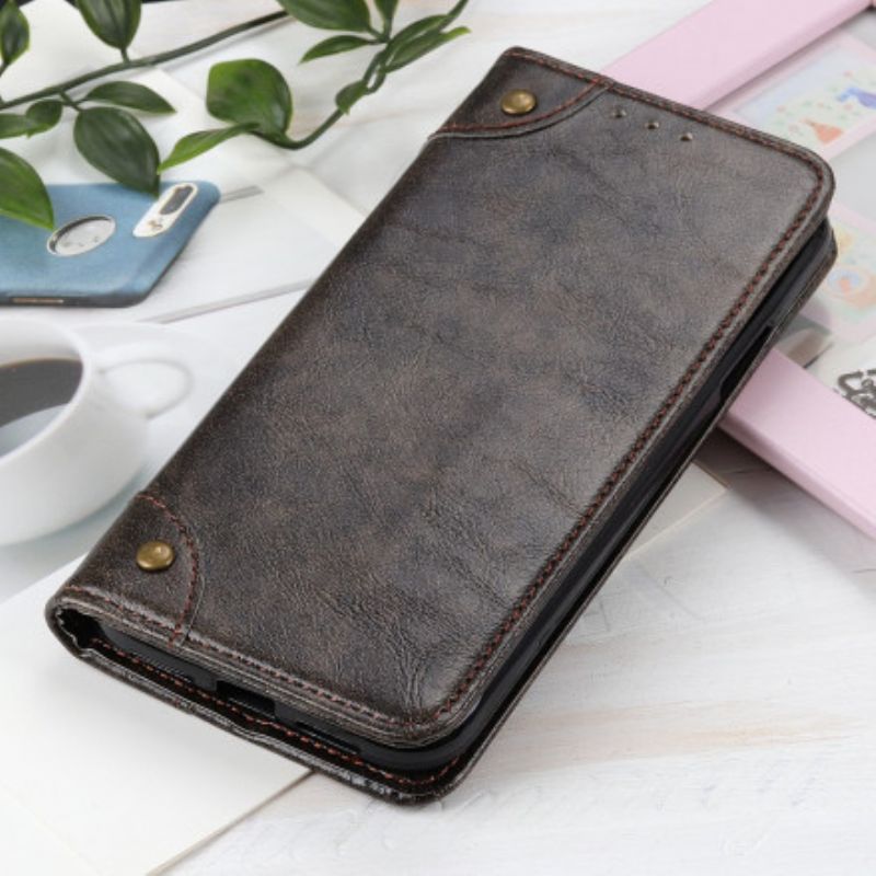 Flip Kotelot Realme 8 / 8 Pro Skórzane Nity W Stylu Vintage Etui Ochronne