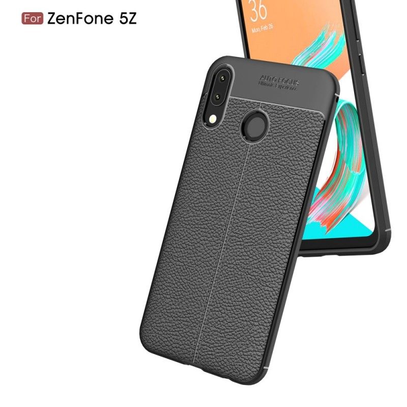 Etui Asus ZenFone 5 / 5Z Czerwony Czarny Efekt Skóry Z Podwójną Linią Liczi