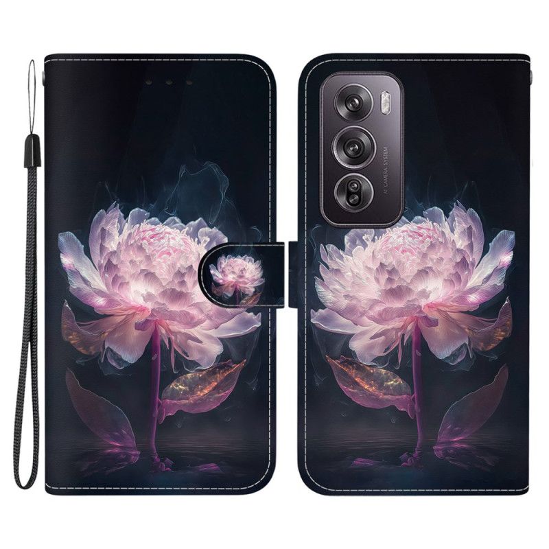 Etui Folio Oppo Reno 12 Pro 5g Fioletowa Piwonia Z Paskiem Etui Ochronne