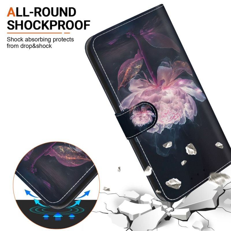 Etui Folio Oppo Reno 12 Pro 5g Fioletowa Piwonia Z Paskiem Etui Ochronne