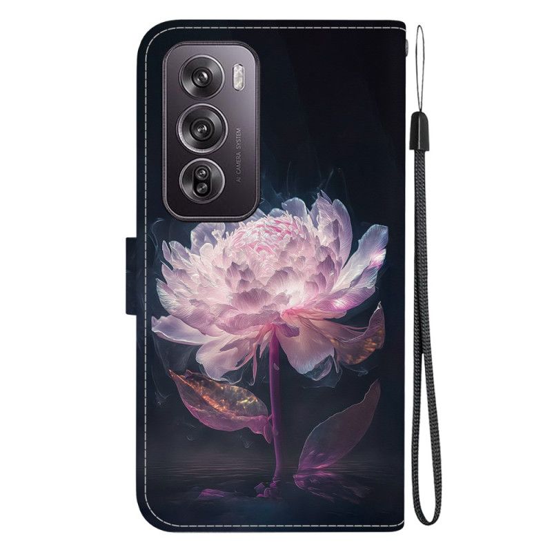 Etui Folio Oppo Reno 12 Pro 5g Fioletowa Piwonia Z Paskiem Etui Ochronne