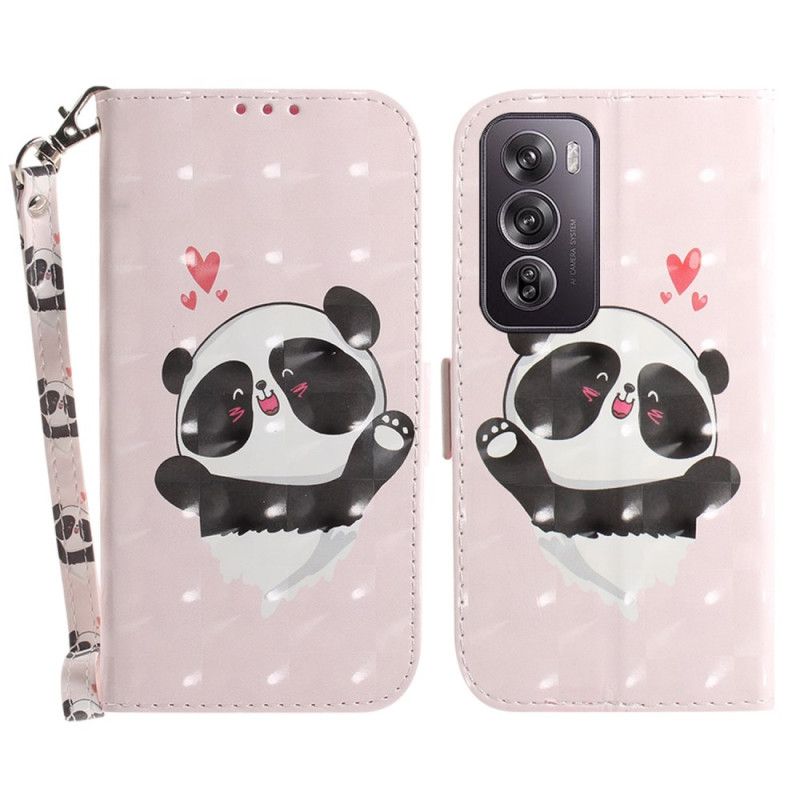 Etui Folio Oppo Reno 12 Pro 5g Miłość Panda Z Paskiem Etui Ochronne