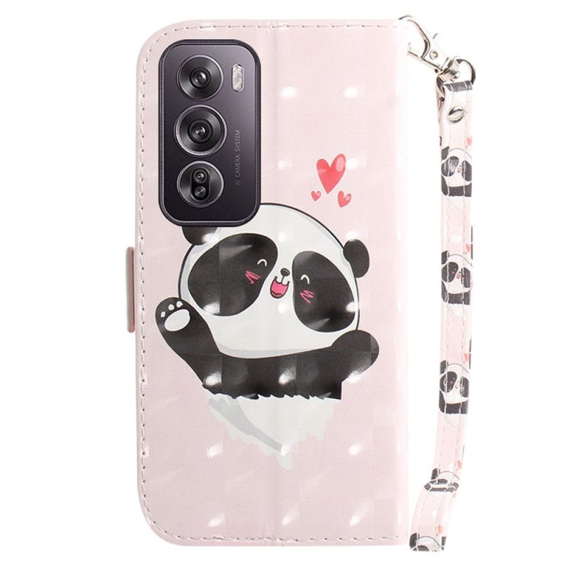 Etui Folio Oppo Reno 12 Pro 5g Miłość Panda Z Paskiem Etui Ochronne