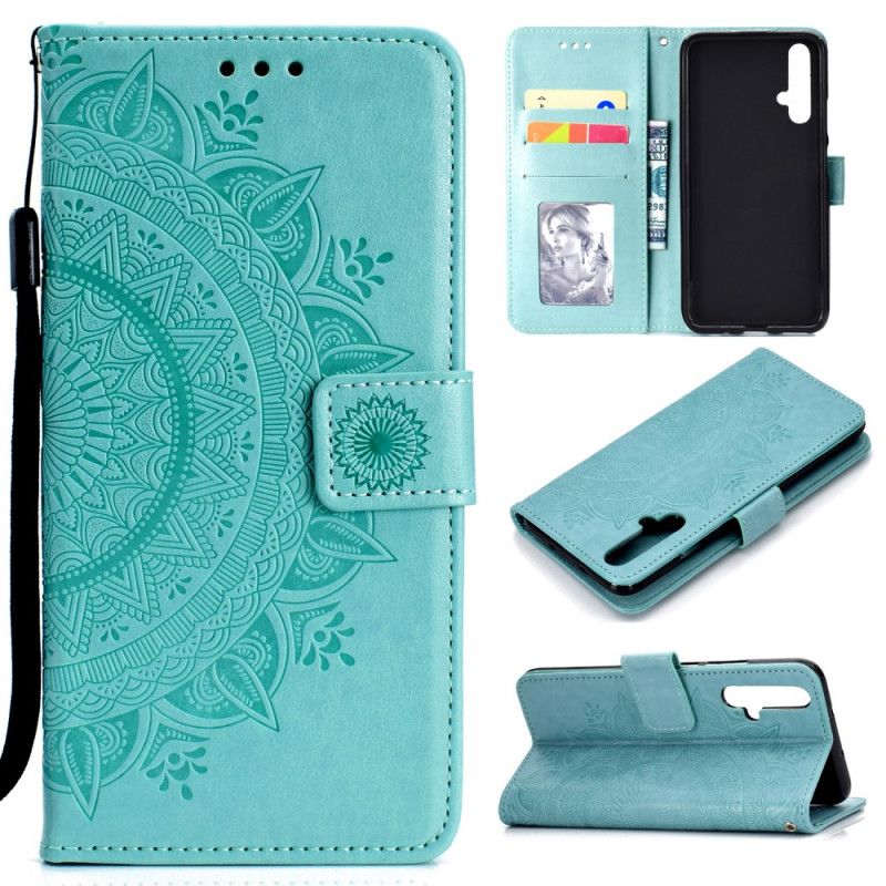 Etui Folio Huawei Nova 5T Czerwony Szary Mandala Słońca Etui Ochronne