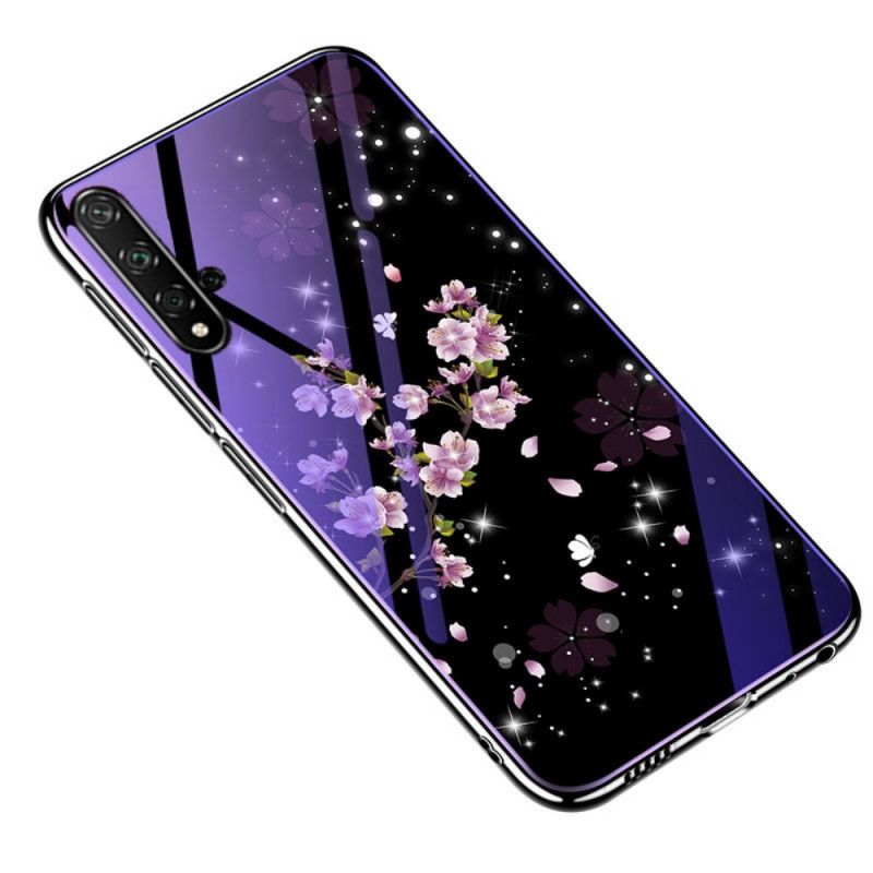 Etui Huawei Nova 5T Purpurowy Szkło Hartowane I Silikon Kwiatowy