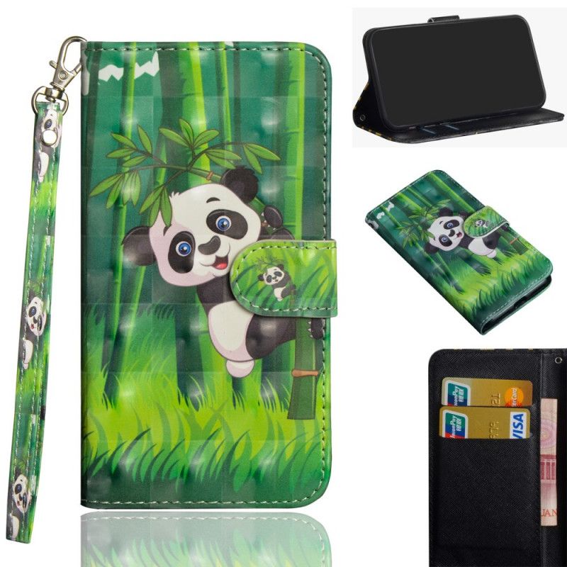 Skórzany Futerał Honor 20e / 20 Lite Etui na Telefon Panda I Bambus