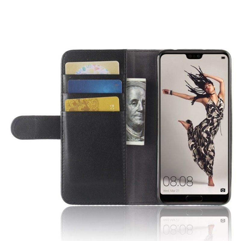 Etui Folio Huawei P20 Pro Brązowy Czarny Prawdziwa Skóra