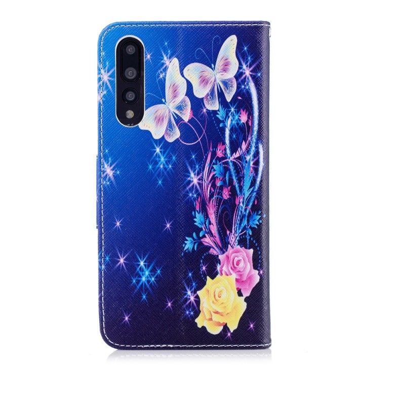 Etui Folio Huawei P20 Pro Jasnoniebieski Różowy Motyle W Nocy