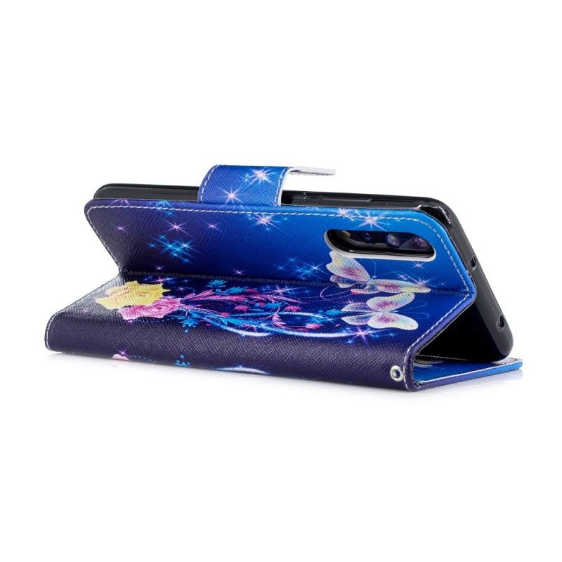 Etui Folio Huawei P20 Pro Jasnoniebieski Różowy Motyle W Nocy