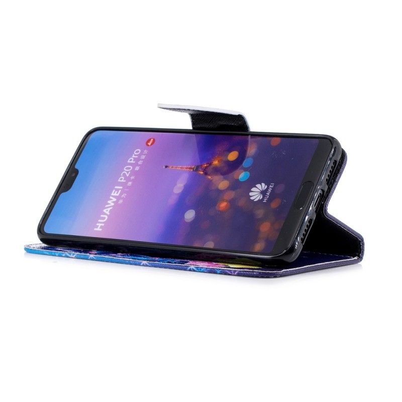 Etui Folio Huawei P20 Pro Jasnoniebieski Różowy Motyle W Nocy