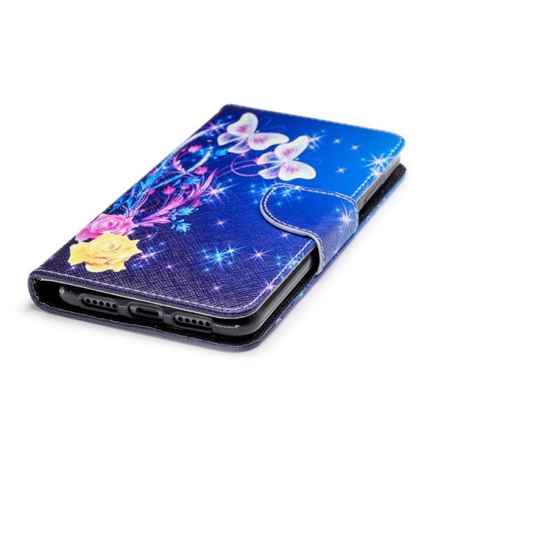 Etui Folio Huawei P20 Pro Jasnoniebieski Różowy Motyle W Nocy