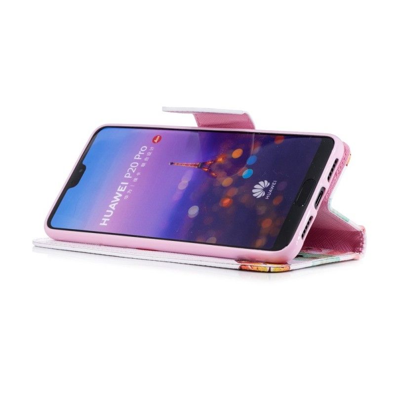 Etui Folio Huawei P20 Pro Róża Malowane Motyle I Kwiaty