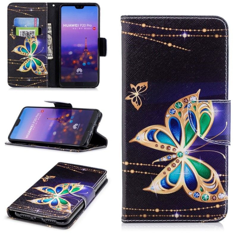 Skórzany Futerał Huawei P20 Pro Etui na Telefon Magiczny Motyl