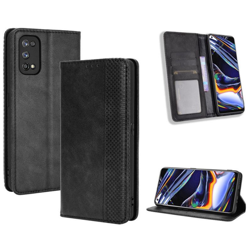 Flip Kotelot Realme 7 Pro Czerwony Czarny Etui na Telefon Stylizowany Efekt Skóry W Stylu Vintage