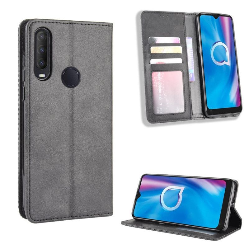 Flip Kotelot Alcatel 1S (2020) / 3L (2020) Czerwony Czarny Etui na Telefon Stylizowany Efekt Skóry W Stylu Vintage