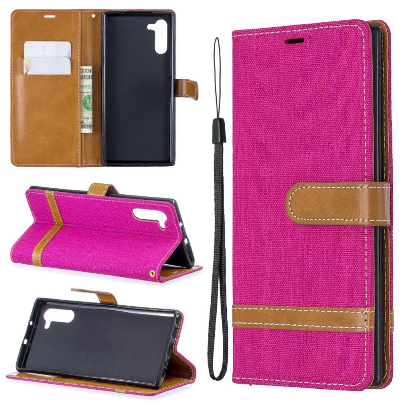 Etui Folio Samsung Galaxy Note 10 Szary Czarny Efekt Tkaniny I Skóry Ze Stringami Etui Ochronne