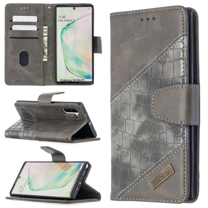 Etui Folio Samsung Galaxy Note 10 Szary Czarny Klasyczny Efekt Skóry Krokodyla