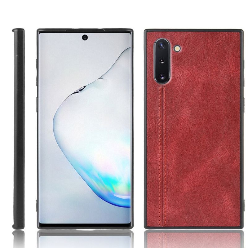 Etui Samsung Galaxy Note 10 Czerwony Czarny Efekt Szytej Skóry