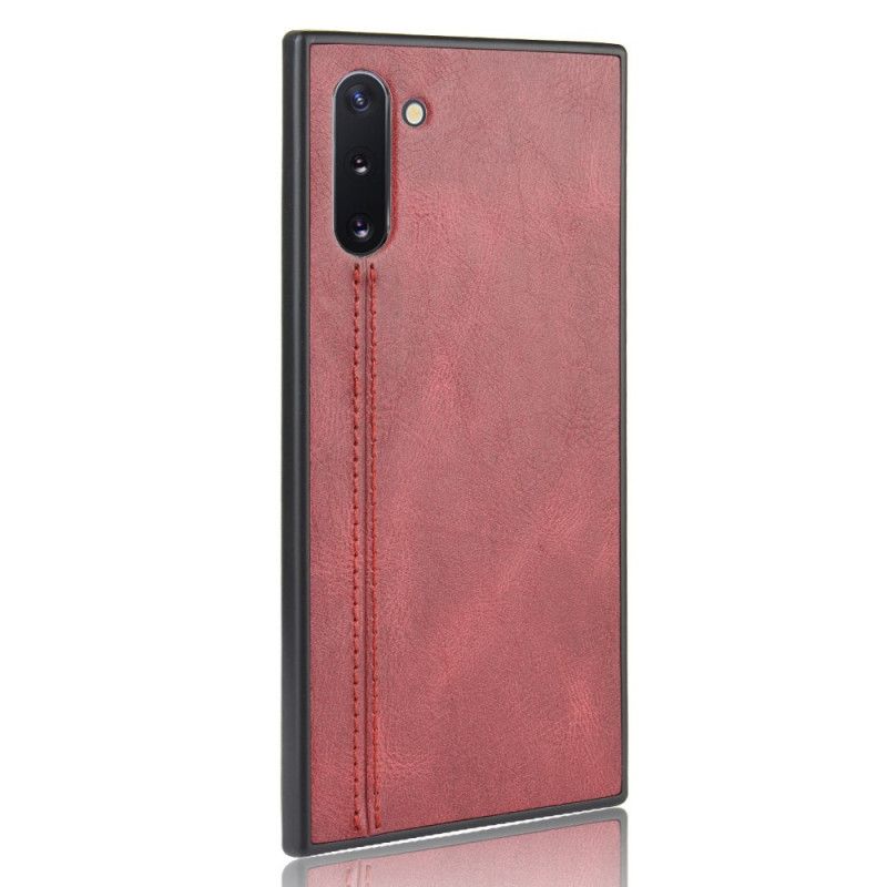 Etui Samsung Galaxy Note 10 Czerwony Czarny Efekt Szytej Skóry