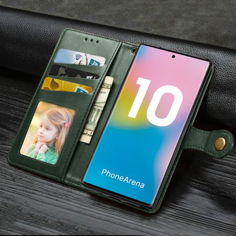 Skórzany Futerał Samsung Galaxy Note 10 Czerwony Czarny Etui na Telefon Gładka Sztuczna Skóra Z Paskiem