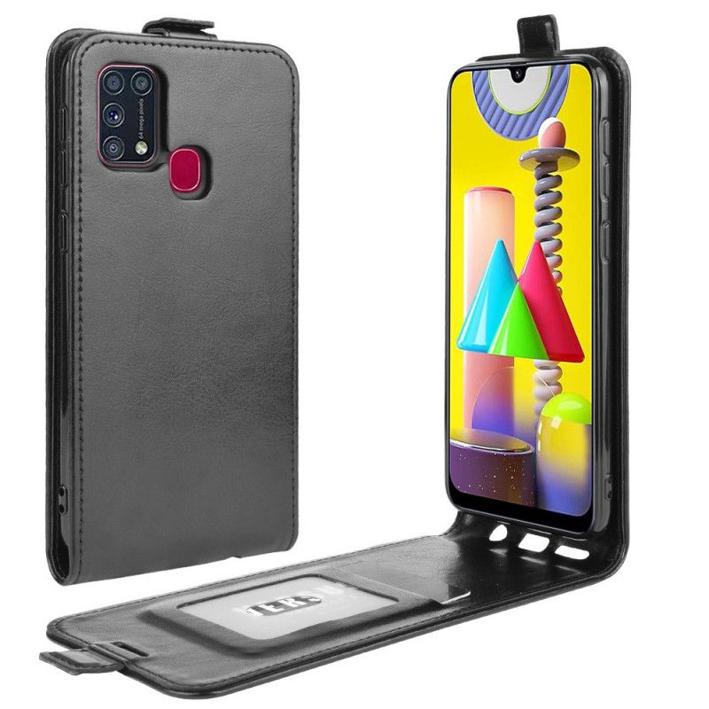 Etui Folio Samsung Galaxy M31 Biały Czarny Efekt Składanej Skóry Etui Ochronne