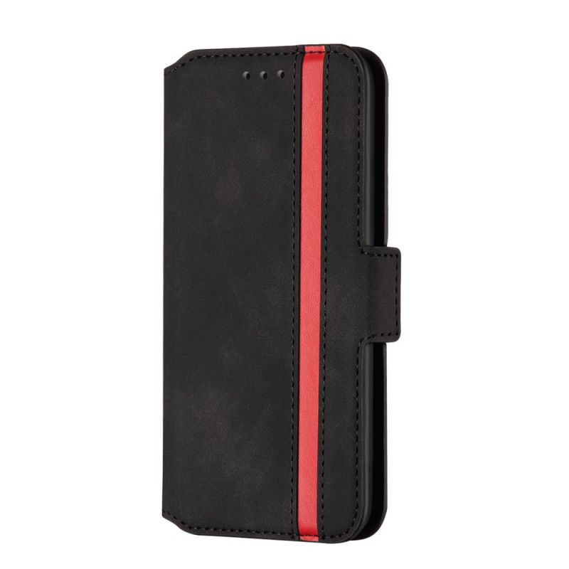 Etui Folio Samsung Galaxy M31 Czerwony Czarny Dwukolorowa Linia Pionowa Etui Ochronne