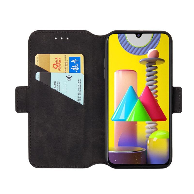 Etui Folio Samsung Galaxy M31 Czerwony Czarny Dwukolorowa Linia Pionowa Etui Ochronne