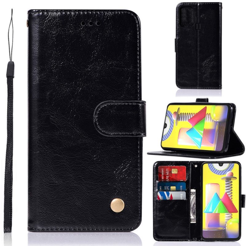 Etui Folio Samsung Galaxy M31 Czerwony Czarny Efekt Skóry W Stylu Vintage Z Paskiem Etui Ochronne