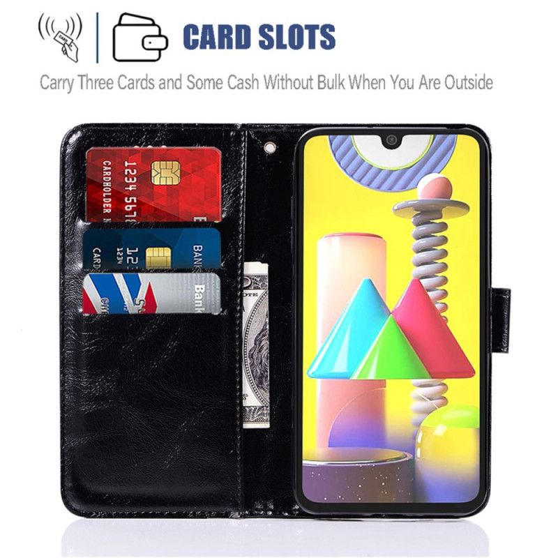 Etui Folio Samsung Galaxy M31 Czerwony Czarny Efekt Skóry W Stylu Vintage Z Paskiem Etui Ochronne