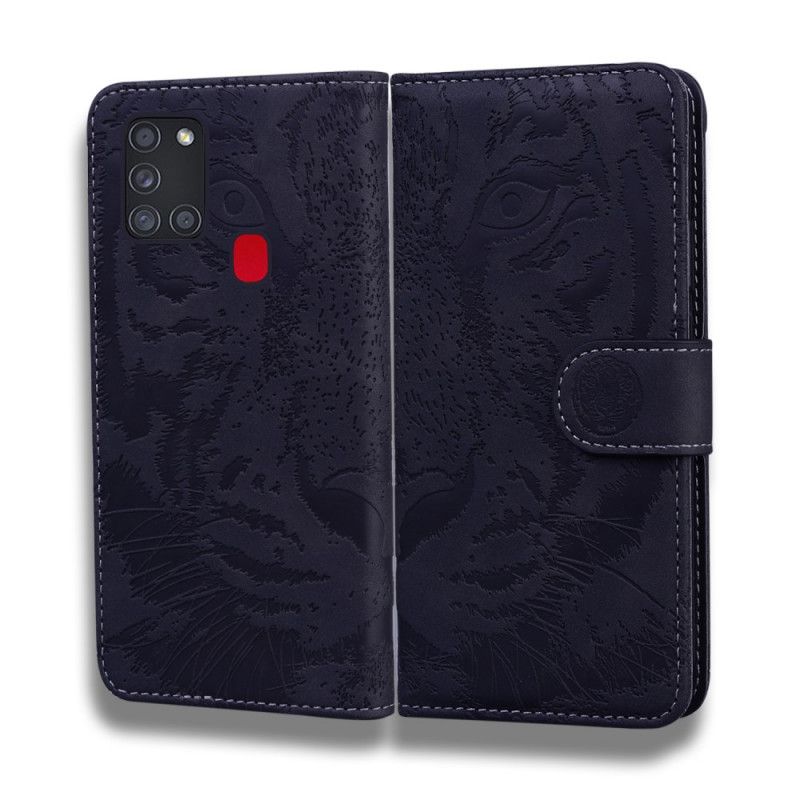 Etui Folio Samsung Galaxy M31 Czerwony Czarny Odcisk Twarzy Tygrysa Etui Ochronne