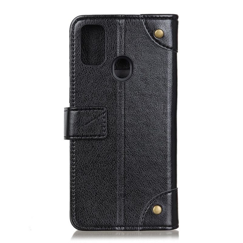 Etui Folio Samsung Galaxy M31 Czerwony Czarny Styl Skóry Nappa Z Nitami W Stylu Vintage