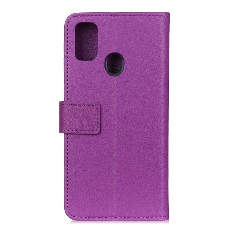 Etui Folio Samsung Galaxy M31 Fioletowy Czarny Prosty Efekt Błyszczącej Skóry Etui Ochronne