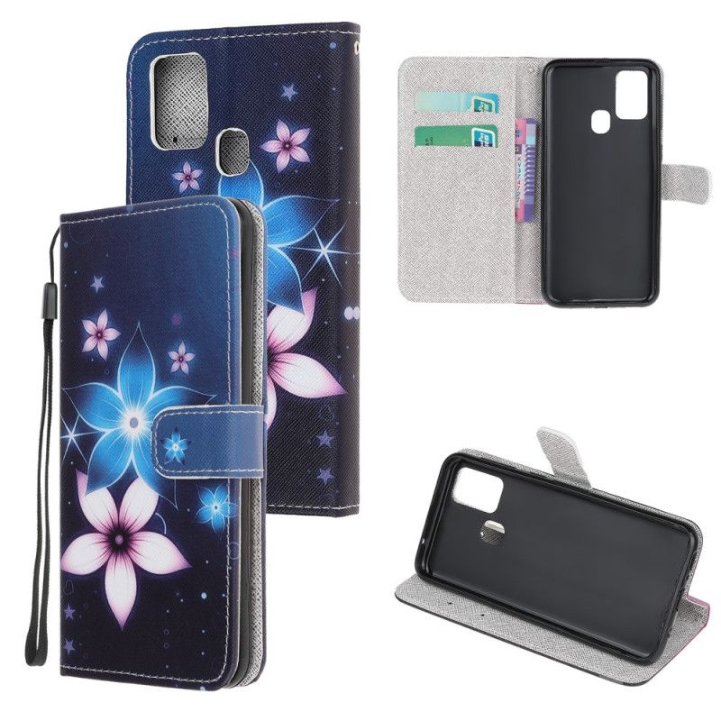 Etui Folio Samsung Galaxy M31 Księżycowe Kwiaty Ze Stringami Etui Ochronne