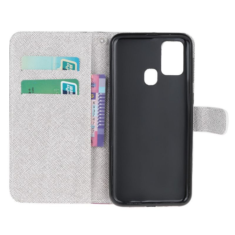 Etui Folio Samsung Galaxy M31 Księżycowe Kwiaty Ze Stringami Etui Ochronne