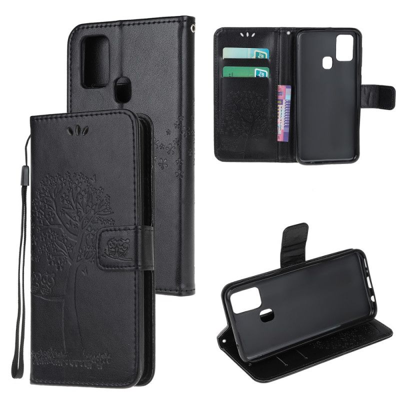 Etui Folio Samsung Galaxy M31 Szary Czarny Sowy Drzewne I Stringi