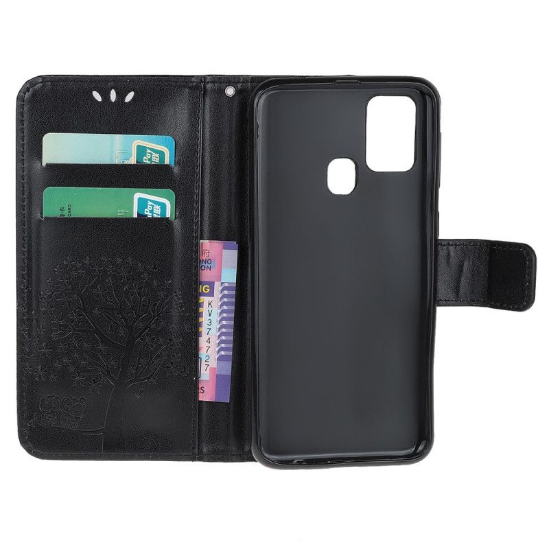 Etui Folio Samsung Galaxy M31 Szary Czarny Sowy Drzewne I Stringi