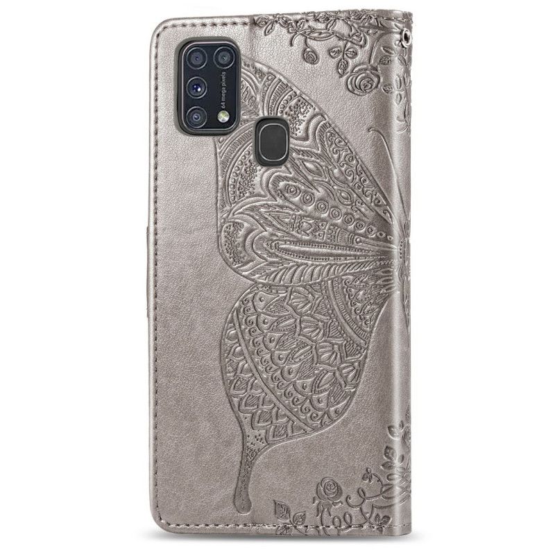 Etui Folio Samsung Galaxy M31 Szary Pół Motyli Etui Ochronne