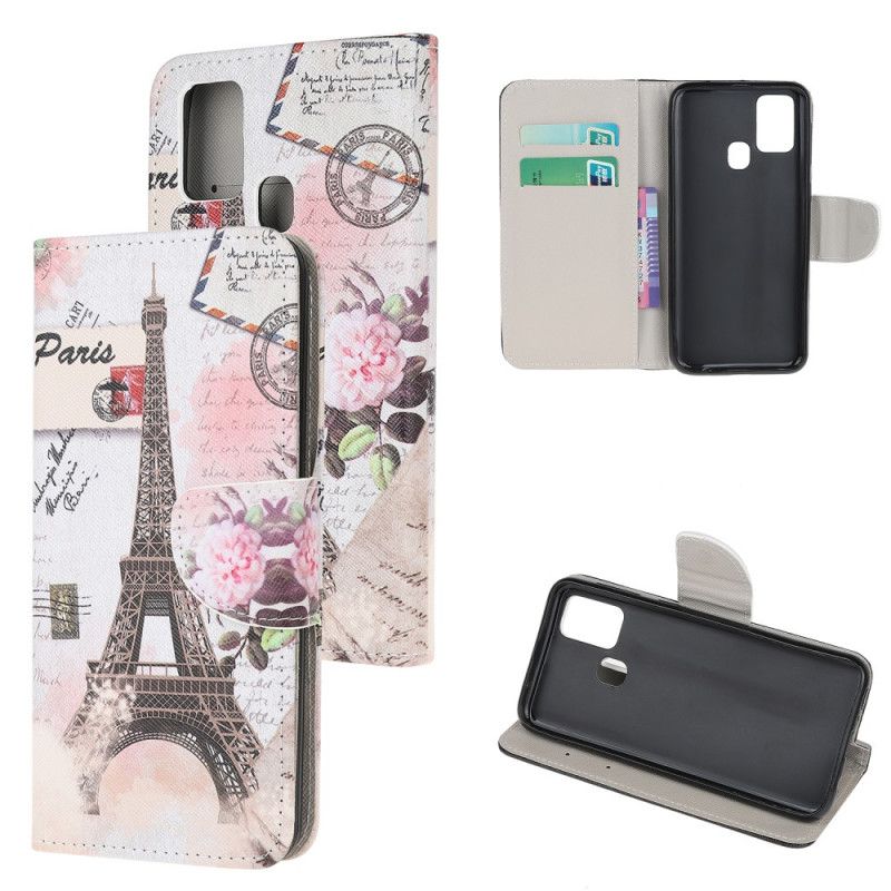 Etui Folio Samsung Galaxy M31 Wieża Eiffla W Stylu Retro