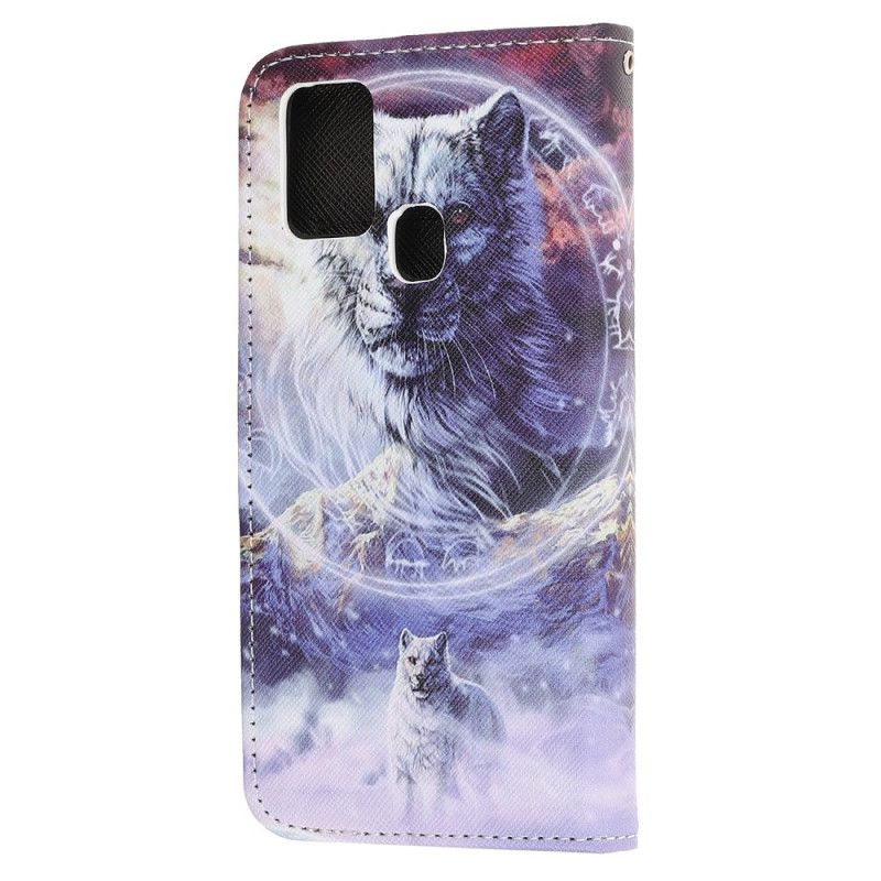 Etui Folio Samsung Galaxy M31 Wilk Zimą Ze Stringami Etui Ochronne