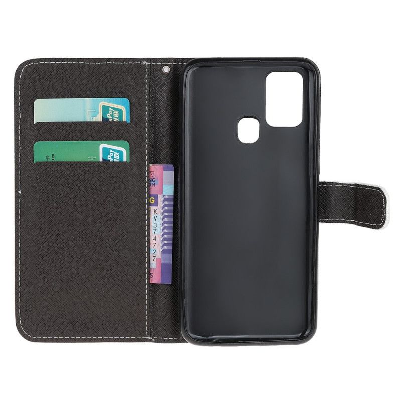 Etui Folio Samsung Galaxy M31 Wilk Zimą Ze Stringami Etui Ochronne