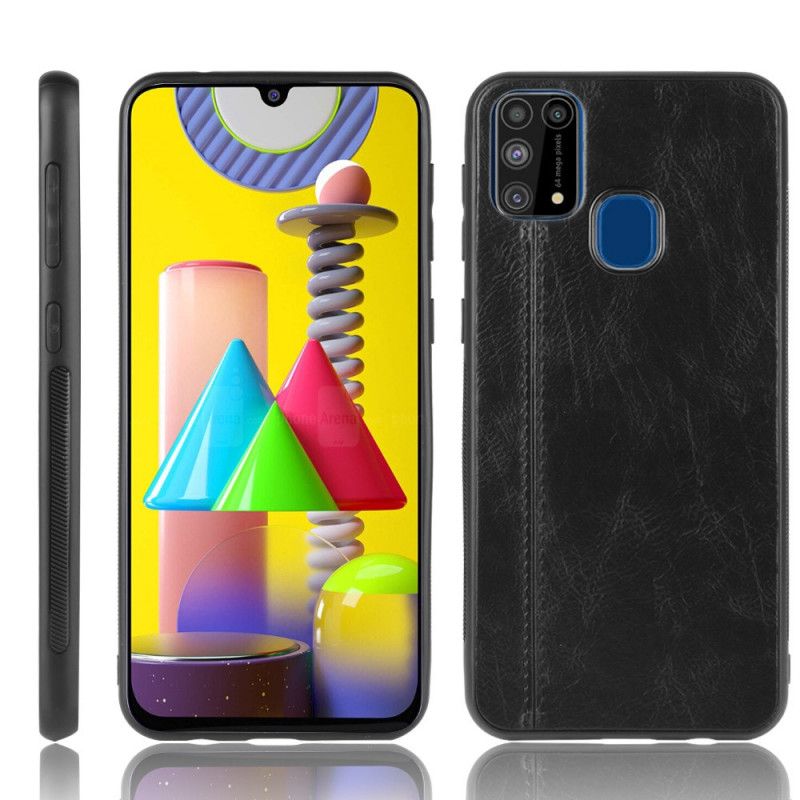 Etui Samsung Galaxy M31 Granatowy Czarny Efekt Szytej Skóry